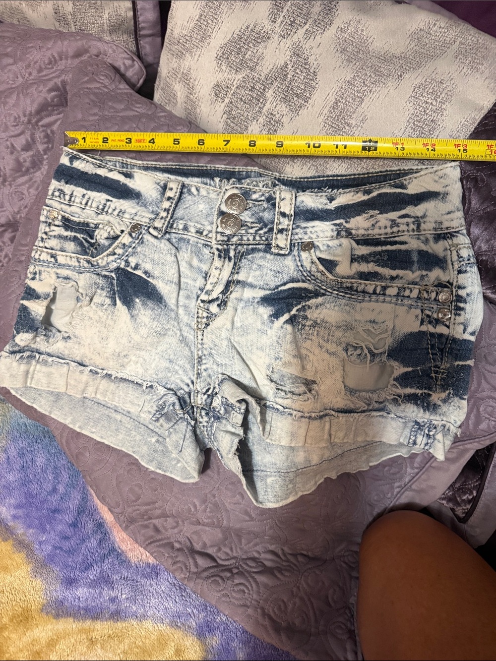 Wallflower Bleached Distressed Denim Shorts - Light Blue/White